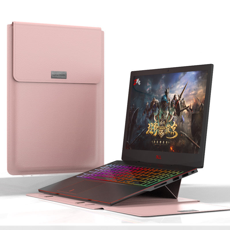 Salmon 15.6 PU laptop sleeve with built-in bracket by B & P Atelier