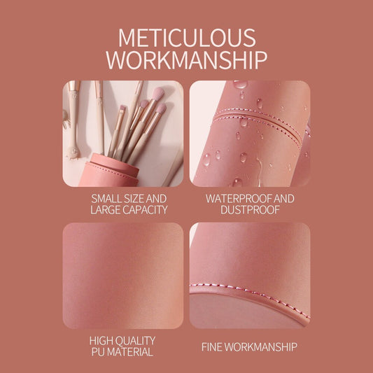 Round PU leather cosmetic brush case