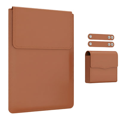 Brown PU laptop sleeve with built-in bracket by B & P Atelier