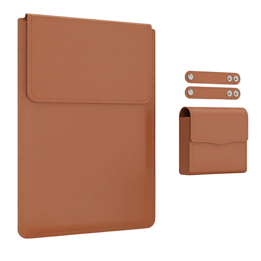 Brown PU laptop sleeve with built-in bracket by B & P Atelier