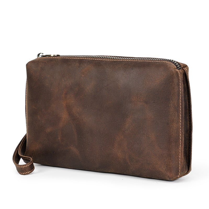 Vintage brown crazy horse leather phone clutch bag by B & P Atelier