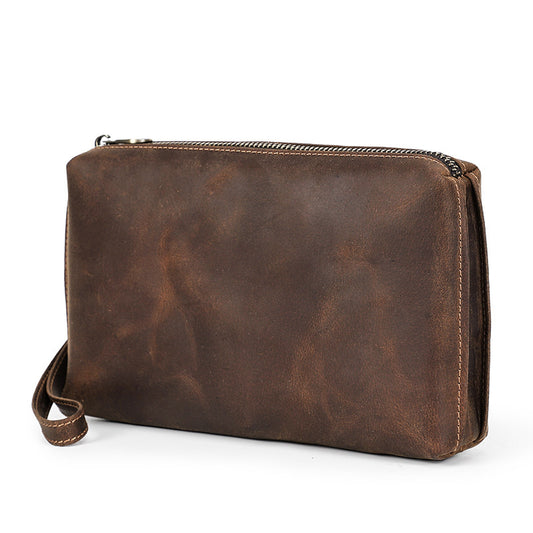 Vintage brown crazy horse leather phone clutch bag by B & P Atelier