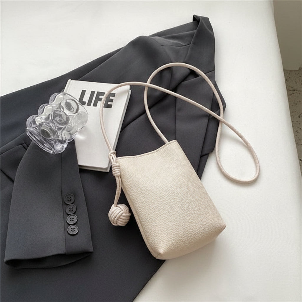 Mini phone crossbody bag in white PU leather by B & P Atelier