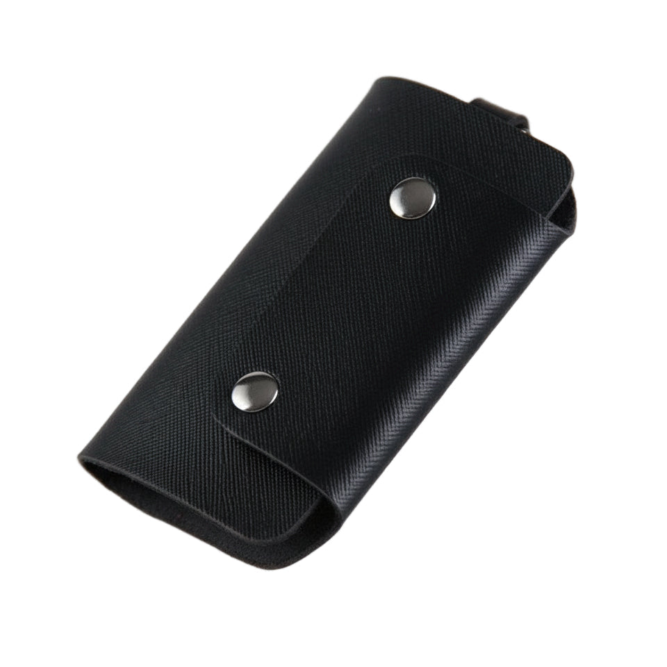 Plaid PU leather key case clutch in black by B & P Atelier