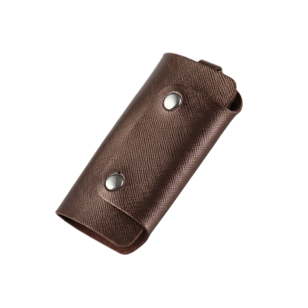 Plaid PU leather key case clutch in brown by B & P Atelier