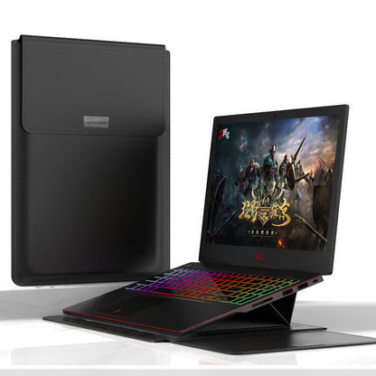 Black B PU laptop sleeve with built-in bracket by B & P Atelier