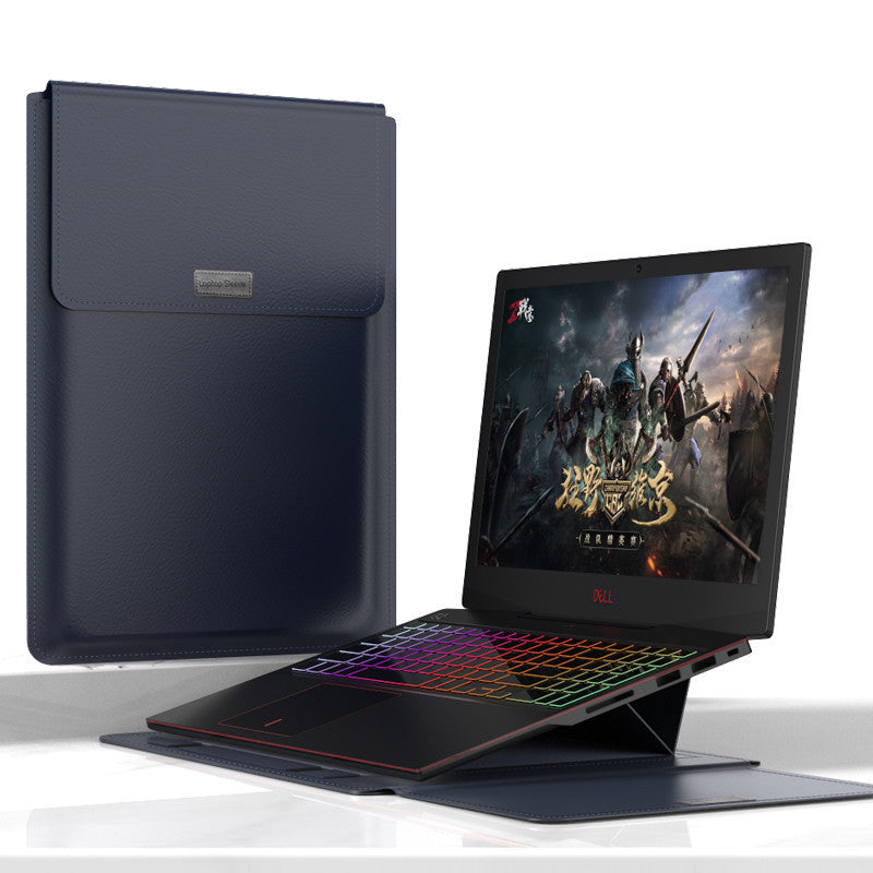 Dark Blue 14 PU laptop sleeve with built-in bracket by B & P Atelier