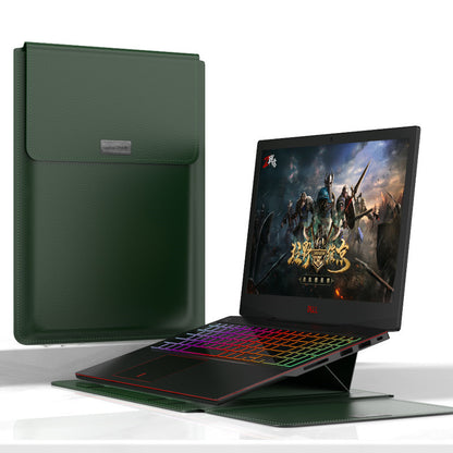 Dark Green PU laptop sleeve with built-in bracket by B & P Atelier
