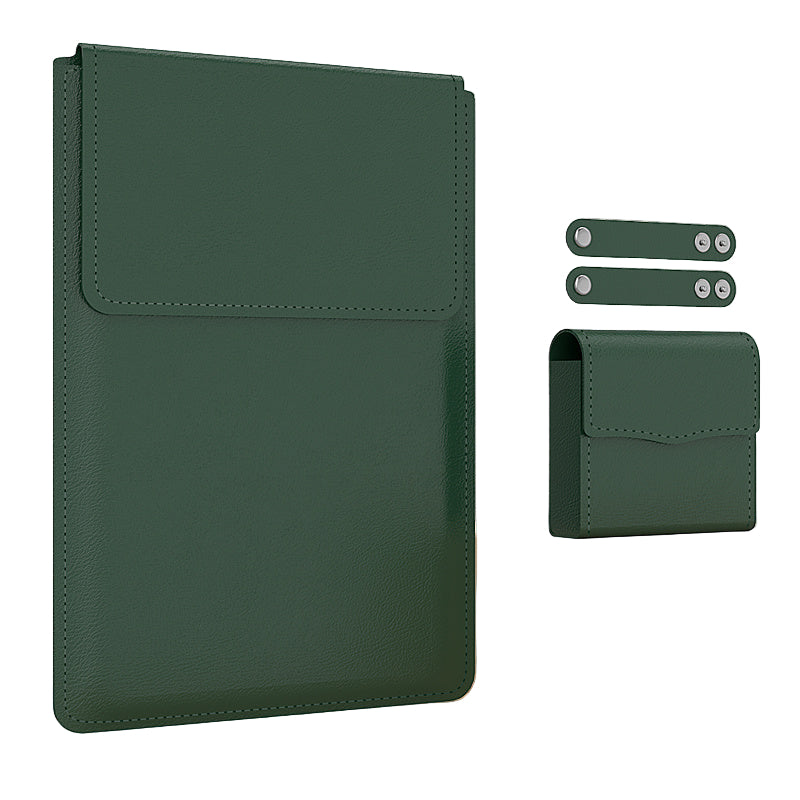Dark  Green PU laptop sleeve with built-in bracket by B & P Atelier