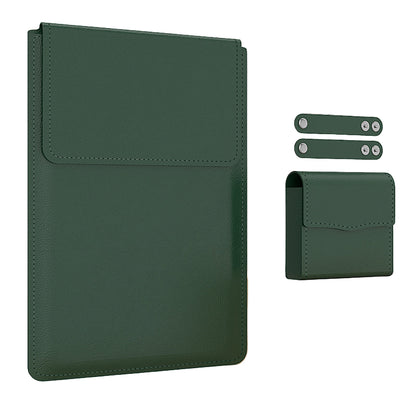 Dark  Green PU laptop sleeve with built-in bracket by B & P Atelier