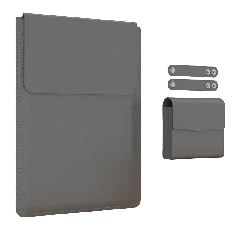 Grey B PU laptop sleeve with built-in bracket by B & P Atelier
