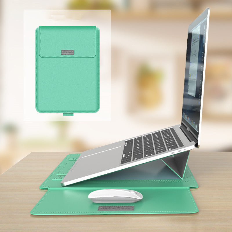 Mint Green PU laptop sleeve with built-in bracket by B & P Atelier