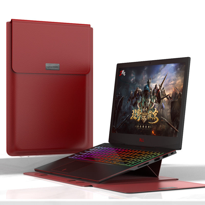 Red 12 PU laptop sleeve with built-in bracket by B & P Atelier