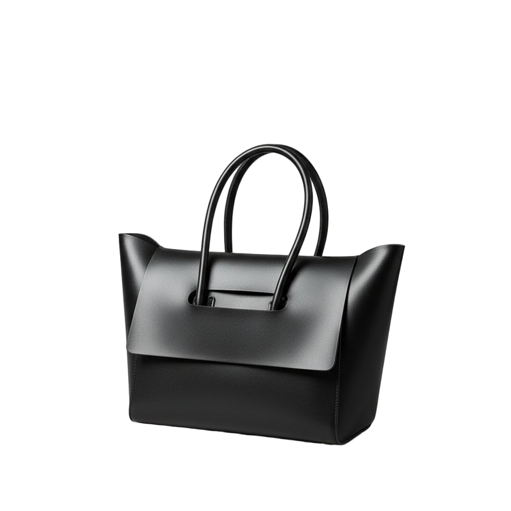 Retro large vegan leather tote bag in black with structured design