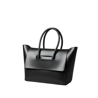 Retro large vegan leather tote bag in black with structured design