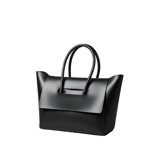 Retro large vegan leather tote bag in black with structured design