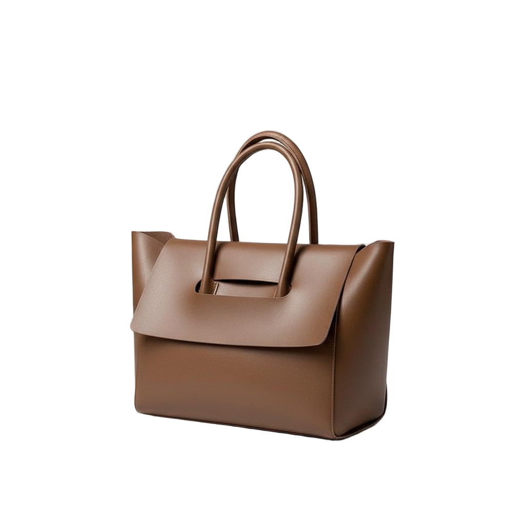 Retro large vegan leather tote bag in brown with structured design