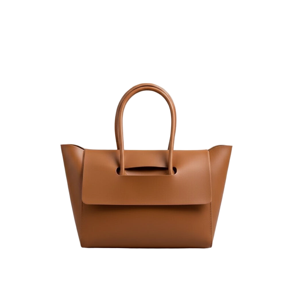 Retro large vegan leather tote bag in light brown with structured design