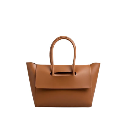 Retro large vegan leather tote bag in light brown with structured design