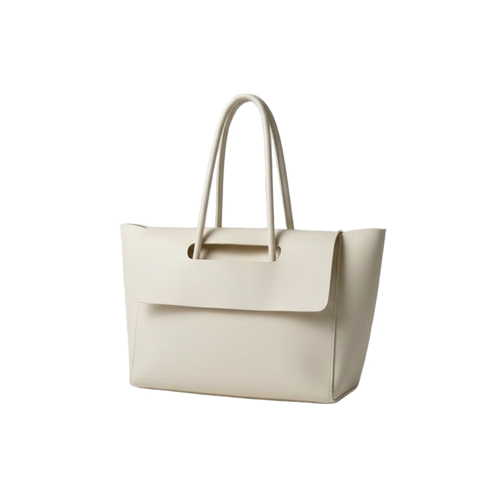 Retro large vegan leather tote bag in white with structured design