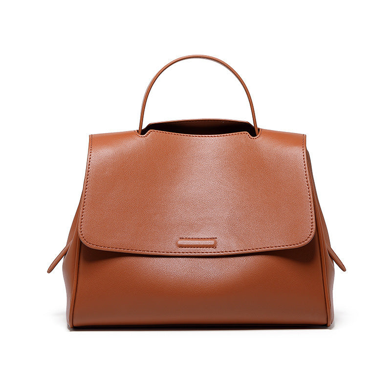 Soft-leather-look bucket bag in brown with adjustable strap by B & P Atelier