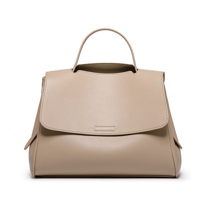 Soft-leather-look bucket bag in milk tea with adjustable strap by B & P Atelier