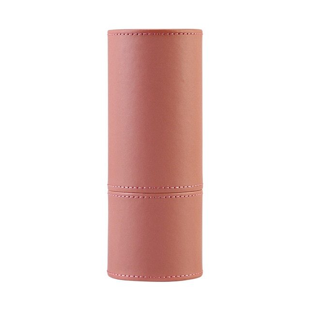 Round PU leather cosmetic brush case pink