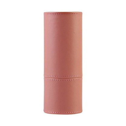 Round PU leather cosmetic brush case pink